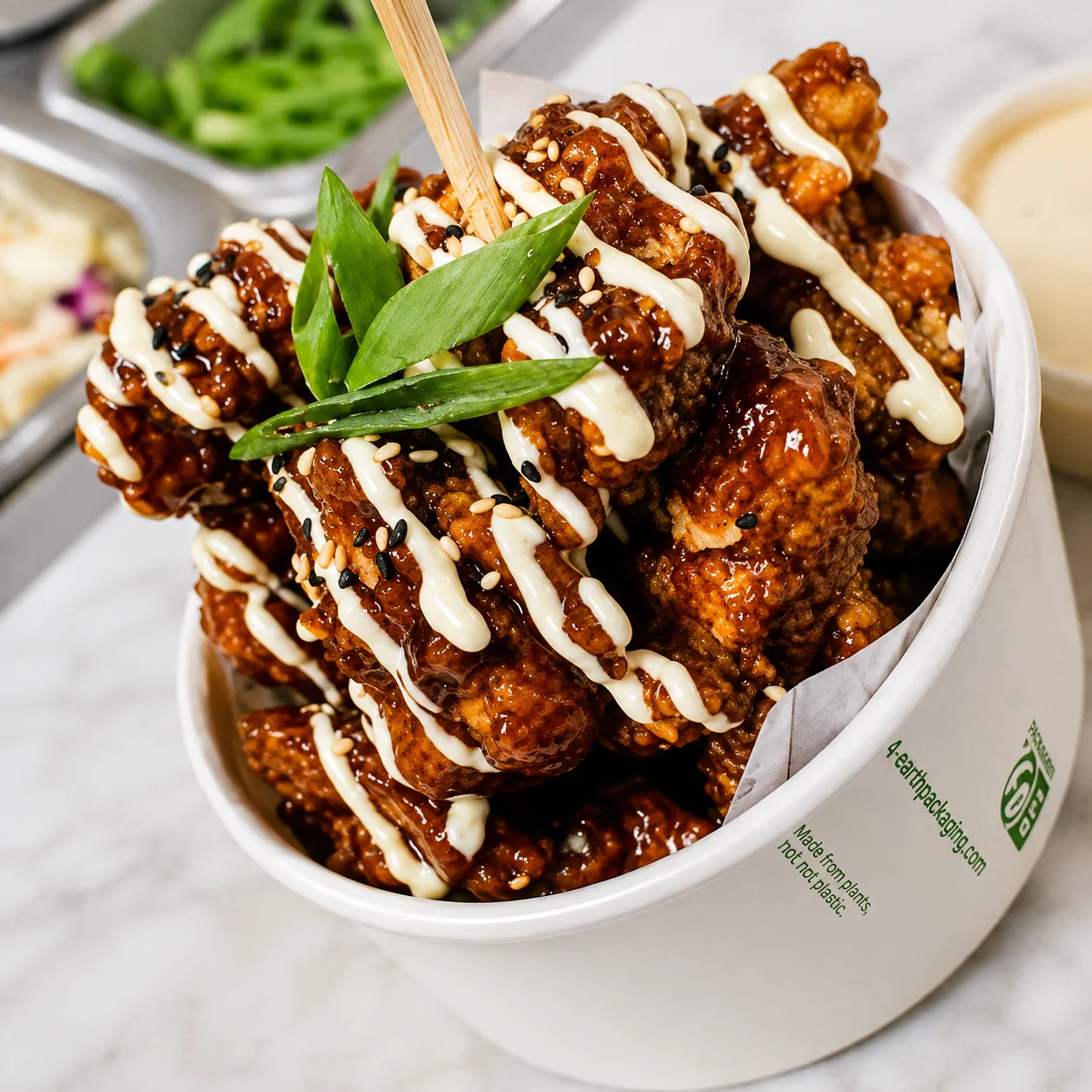 Korean sweet chili chicken chunks tossed in sauce at Crspy Bnch in Winnipeg, MB